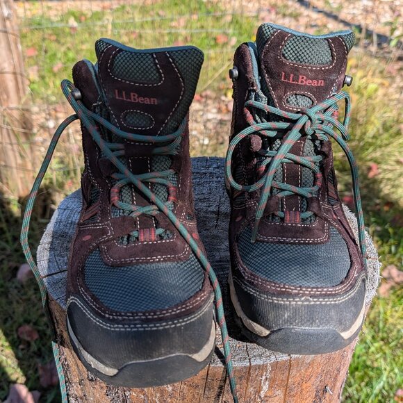 Women's LL Bean Maine Tall Ankle Hiking Boots Brown Forest Green 8.5 Wide - Picture 3 of 11